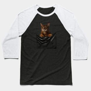 Abyssinian cat, Cat insde pocket, Cat Lover Baseball T-Shirt